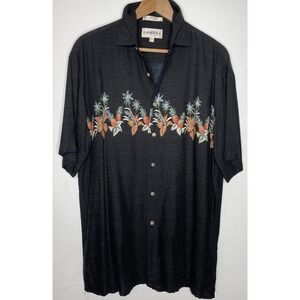 Campia Moda Hawaiian Men's Size Medium Black Short Sleeve Pineapple Palm Trees